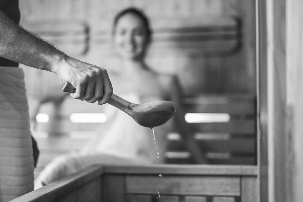 Young,Couple,Relaxing,Inside,Spa,Sauna,Room,-,Two,Lovers